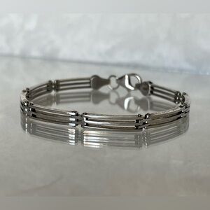 Vintage Italian Italy sterling silver gate link bar bracelet with lobster clasp